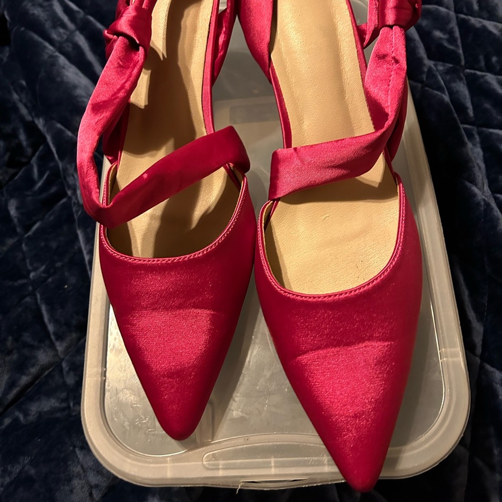 Satin slingback stiletto heels